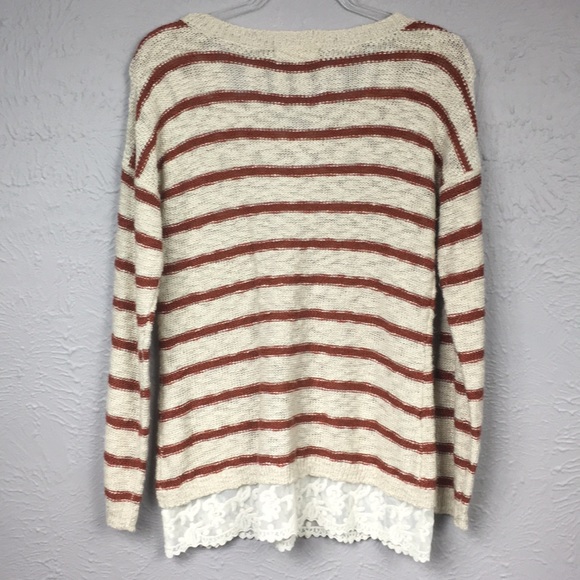 Pink Rose Creme & Burnt Orange Striped Sweater Top - Picture 7 of 10